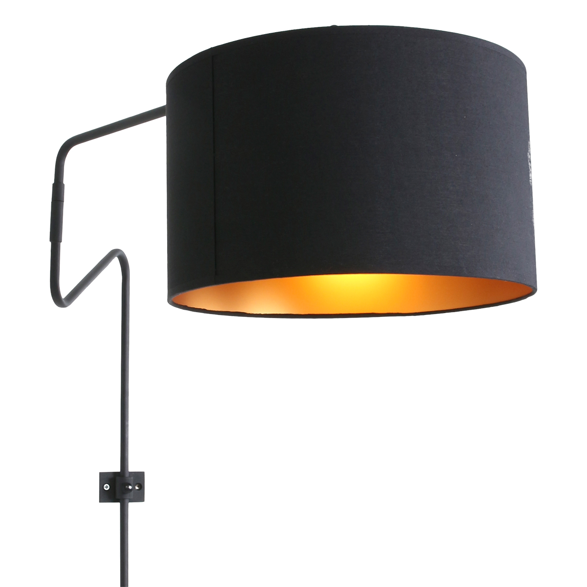 Fonkeling Wrijven logboek Boog wandlamp mat zwart met gouden details modern Linstrøm | Industriele  lampen online