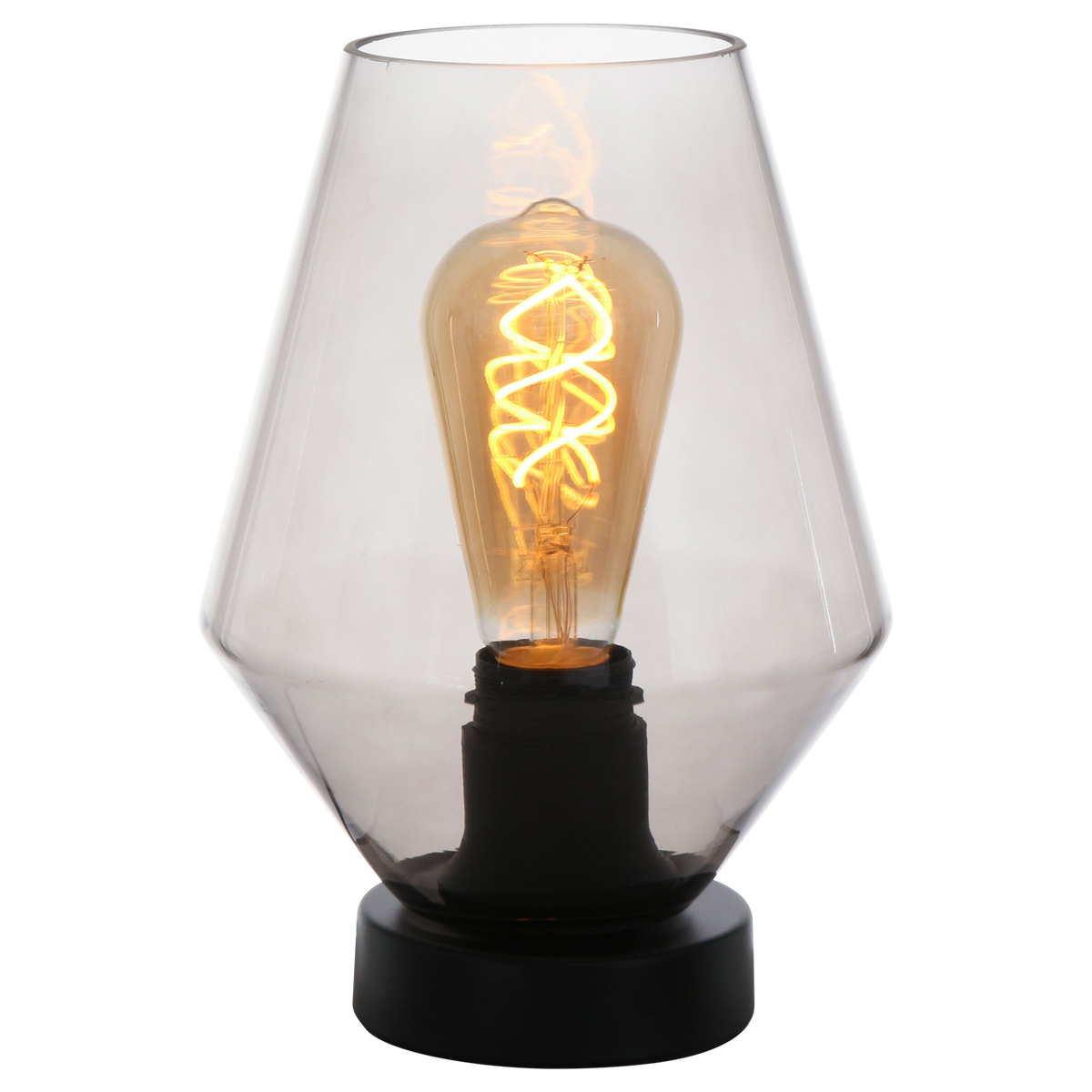 toren hoekpunt Turbine Tafellamp rookglas met zwarte voet industrieel trendy Ancilla | Industriele  lampen online