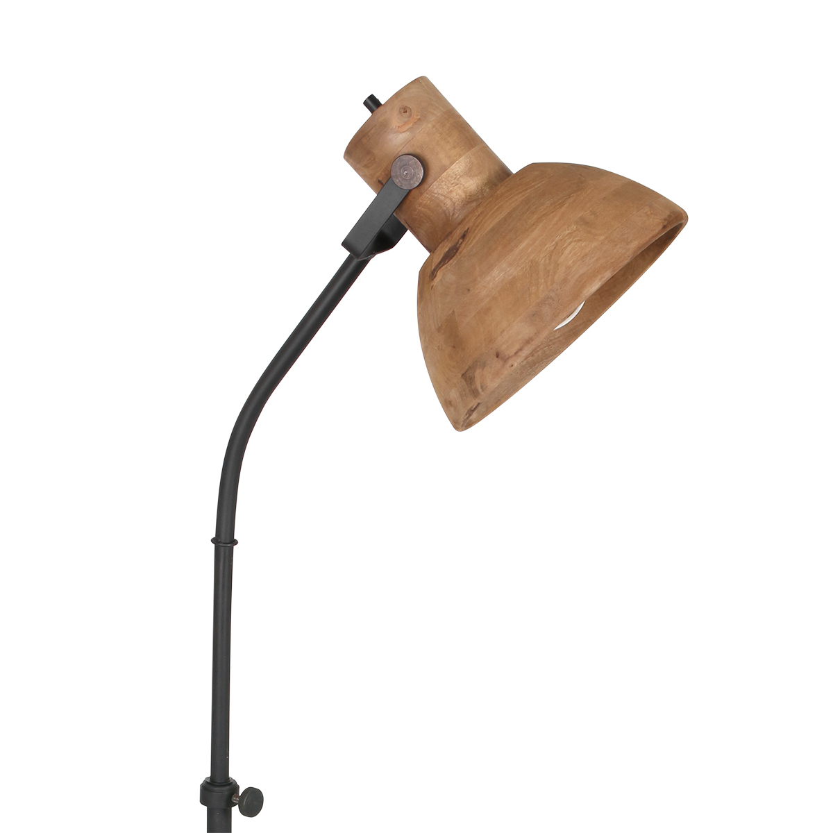 veld Artistiek Elektrisch Staande lamp houten kap met zwarte stang stoer landelijk Imbert |  Industriele lampen online